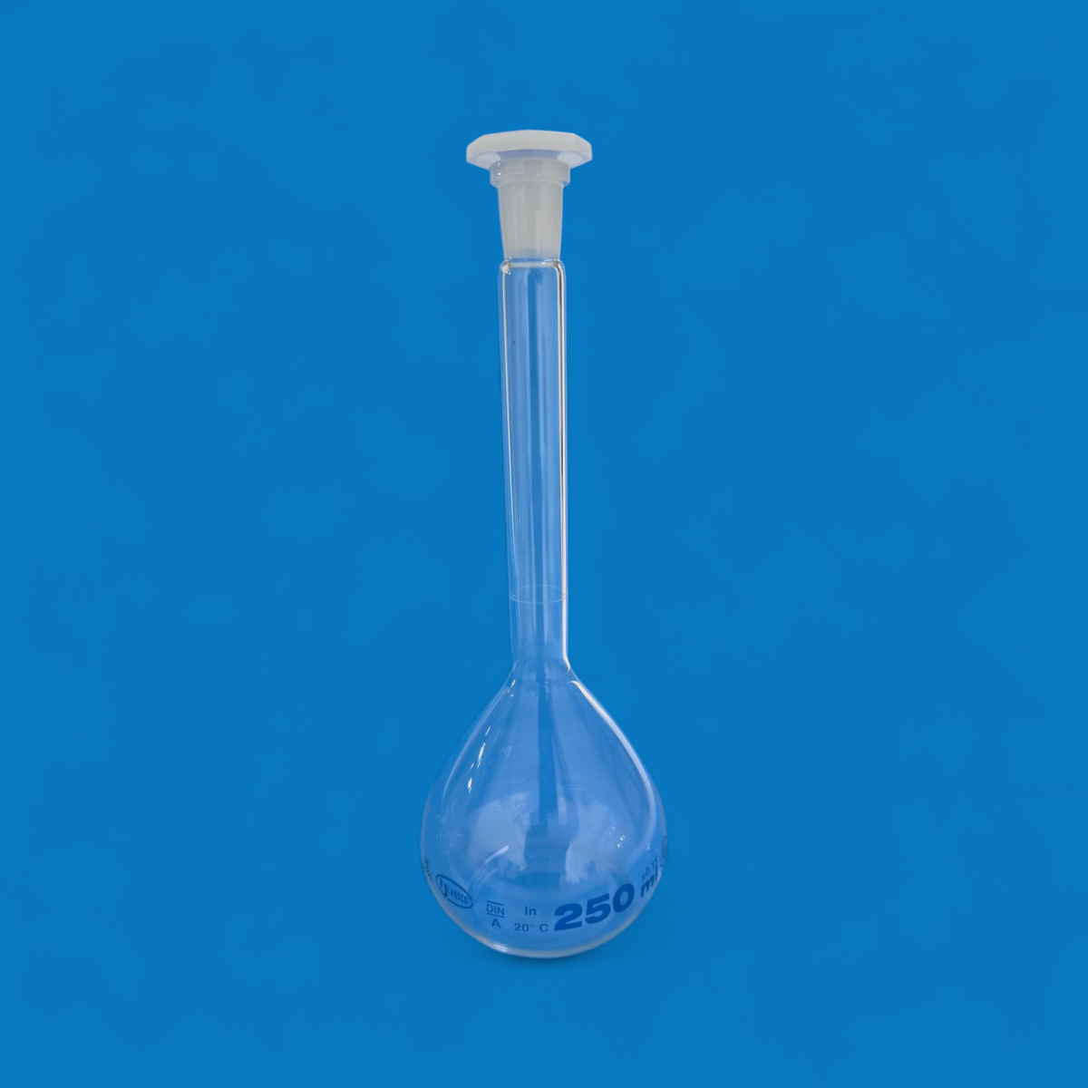 Fiole jaugée 250ml classe A avec bouchon Glassco – Image 1