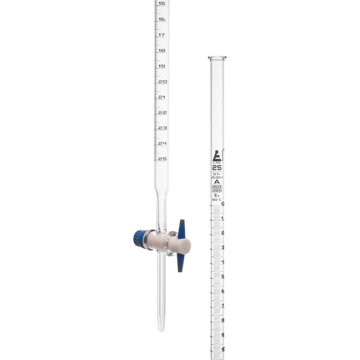 Burette 25 ml classe A Clé droit en teflon EISCO – Image 1